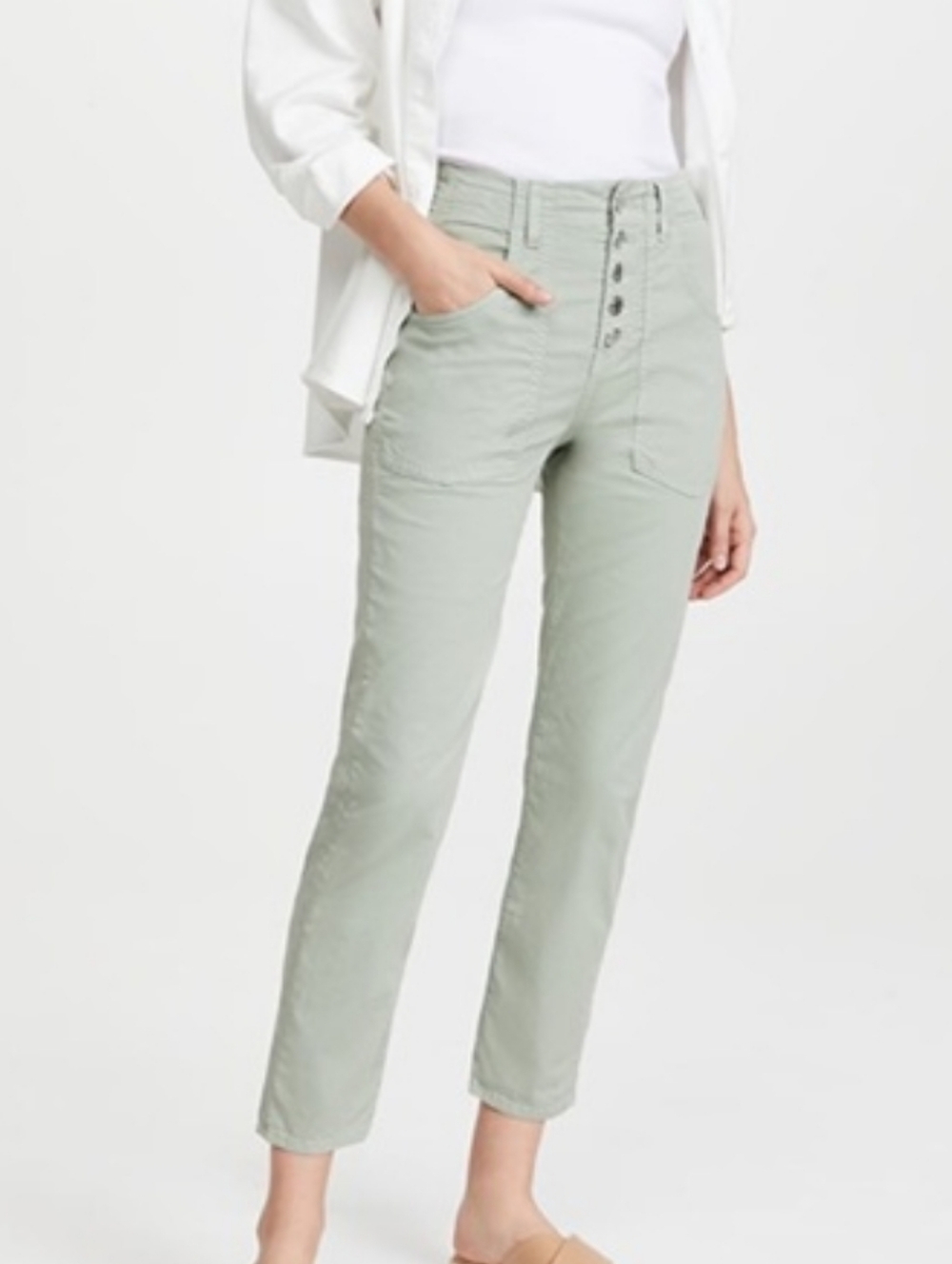 Veronica Beard Arya Straight-Leg High Rise Pant in Light Sage